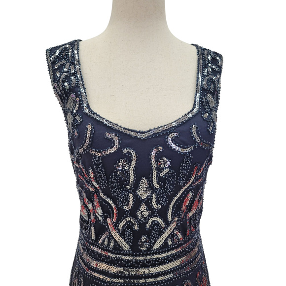 NWT Women's Navy Blue and Silver Sequin Cocktail Short Dress - Picture 11 of 13